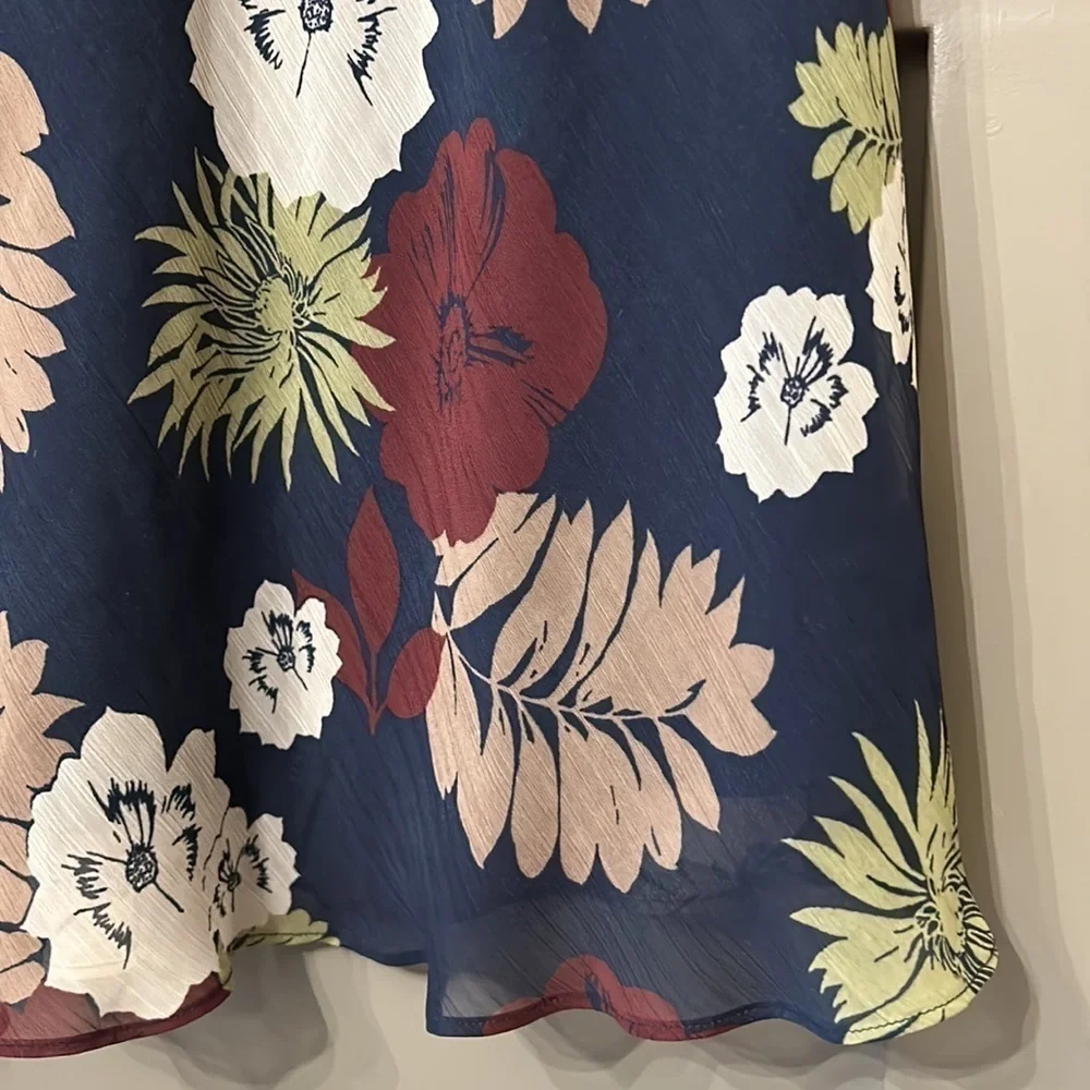 PENDLETON Floral Midi Skirt Dark Navy Chiffon High Waist Tahitian Garden Sz 2 P